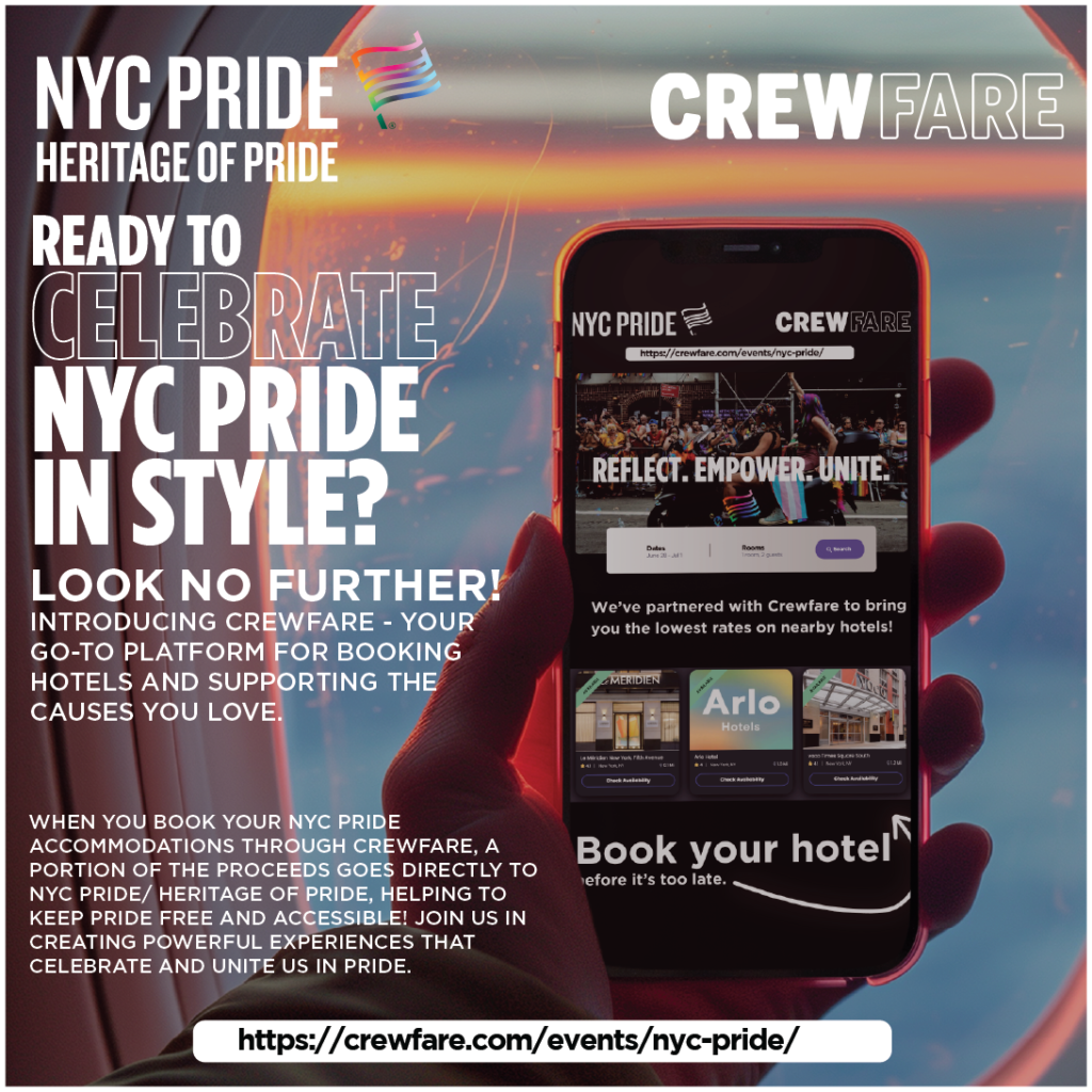 NYC Pride and CrewFare social media ad